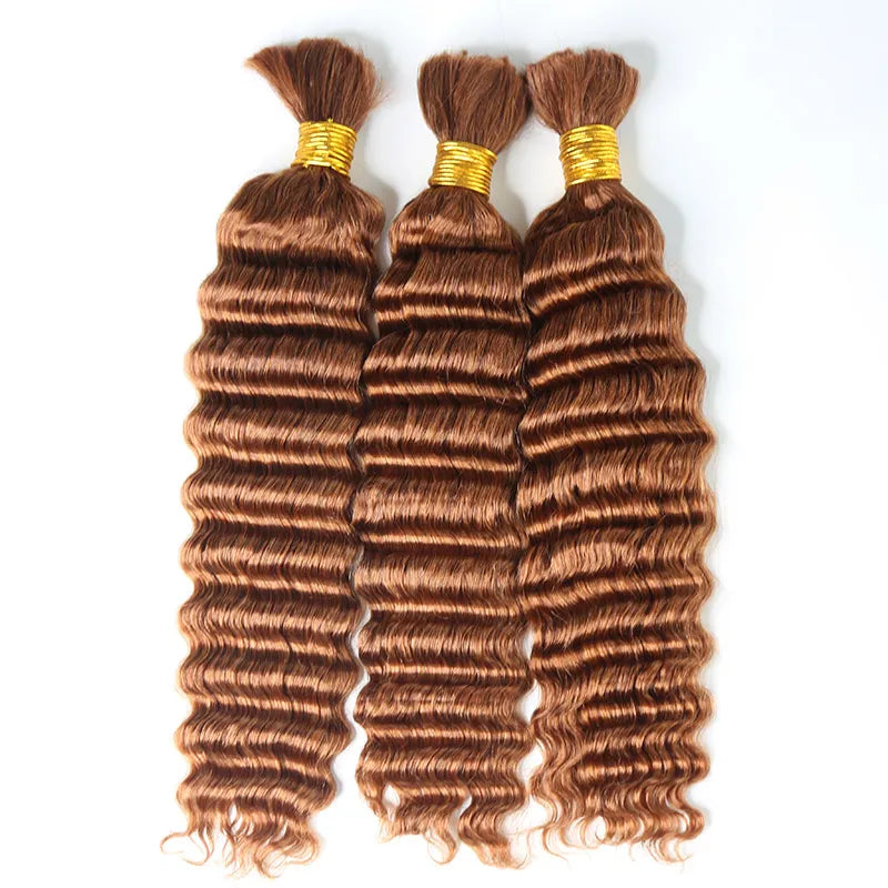 30 Light Brown Deep Wave Bulk Hair Extensions for Braiding – Ywigs