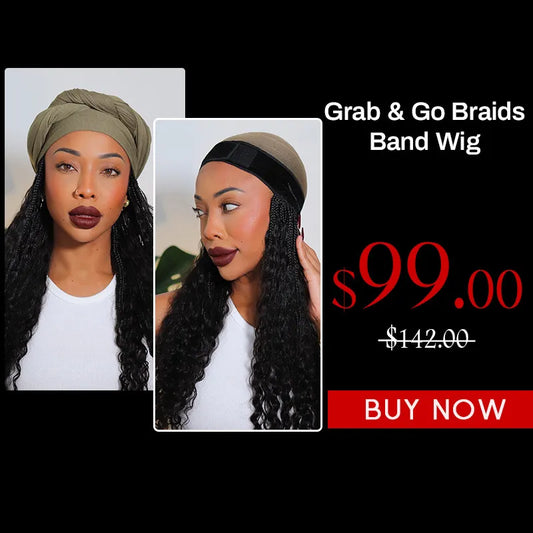 Grab & Go Braids Band Wig Boho Style with Human Hair Curls