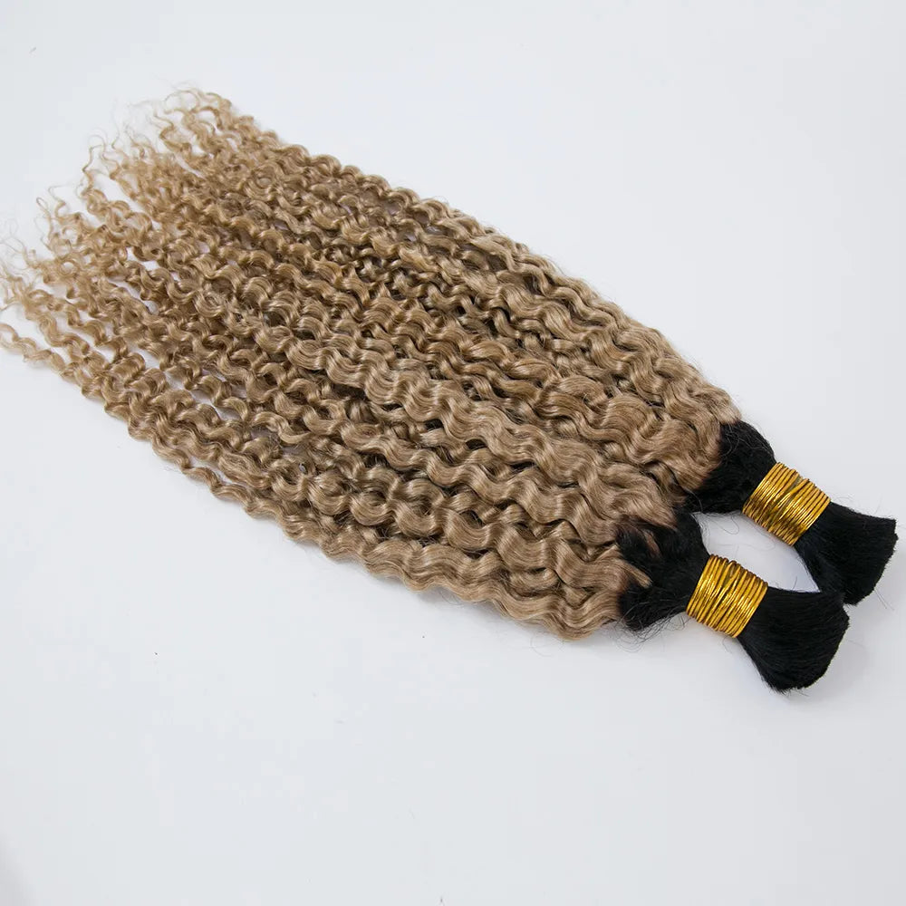 T1B/27 Honey Blonde with Dark Roots Deep Curly Human Hair Bulk for Braiding