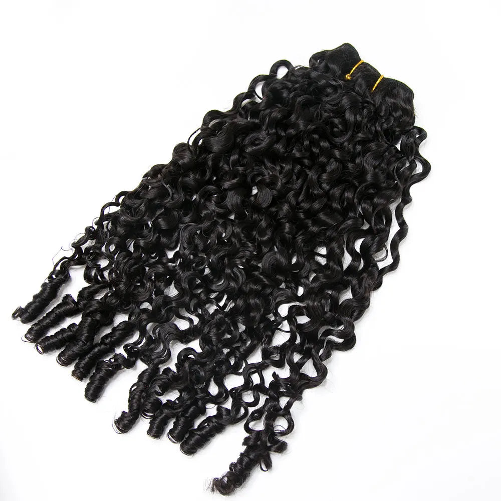 Natural Color Water Curly Human Hair Weft Bundles with 2x6 HD Lace Closure