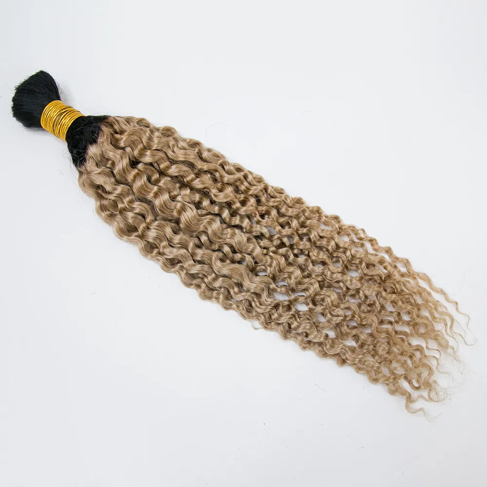 T1B/27 Honey Blonde with Dark Roots Deep Curly Human Hair Bulk for Braiding