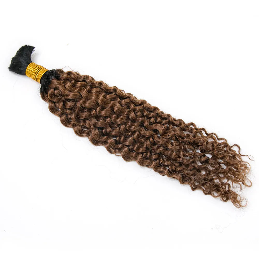 T1B/30 Light Brown with Dark Roots Deep Curly Human Hair Bulk for Braiding