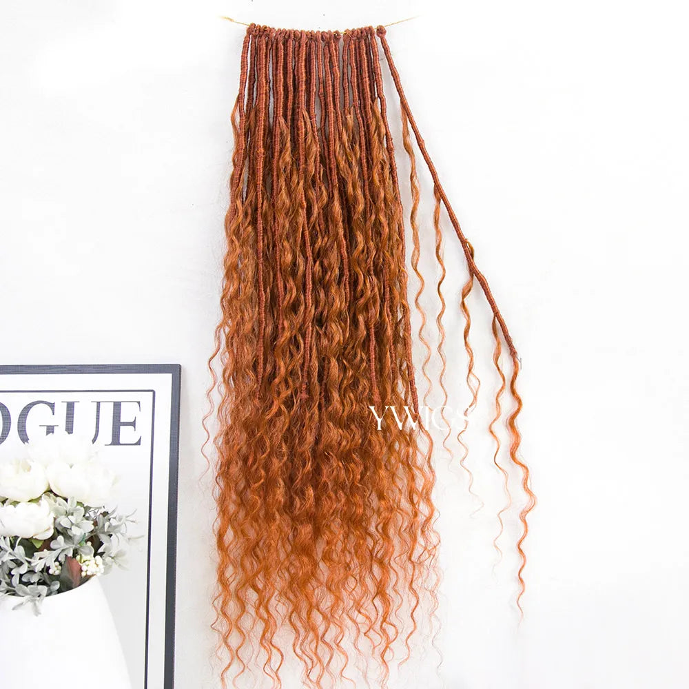 Pre-looped ginger color boho locs with human hair curls