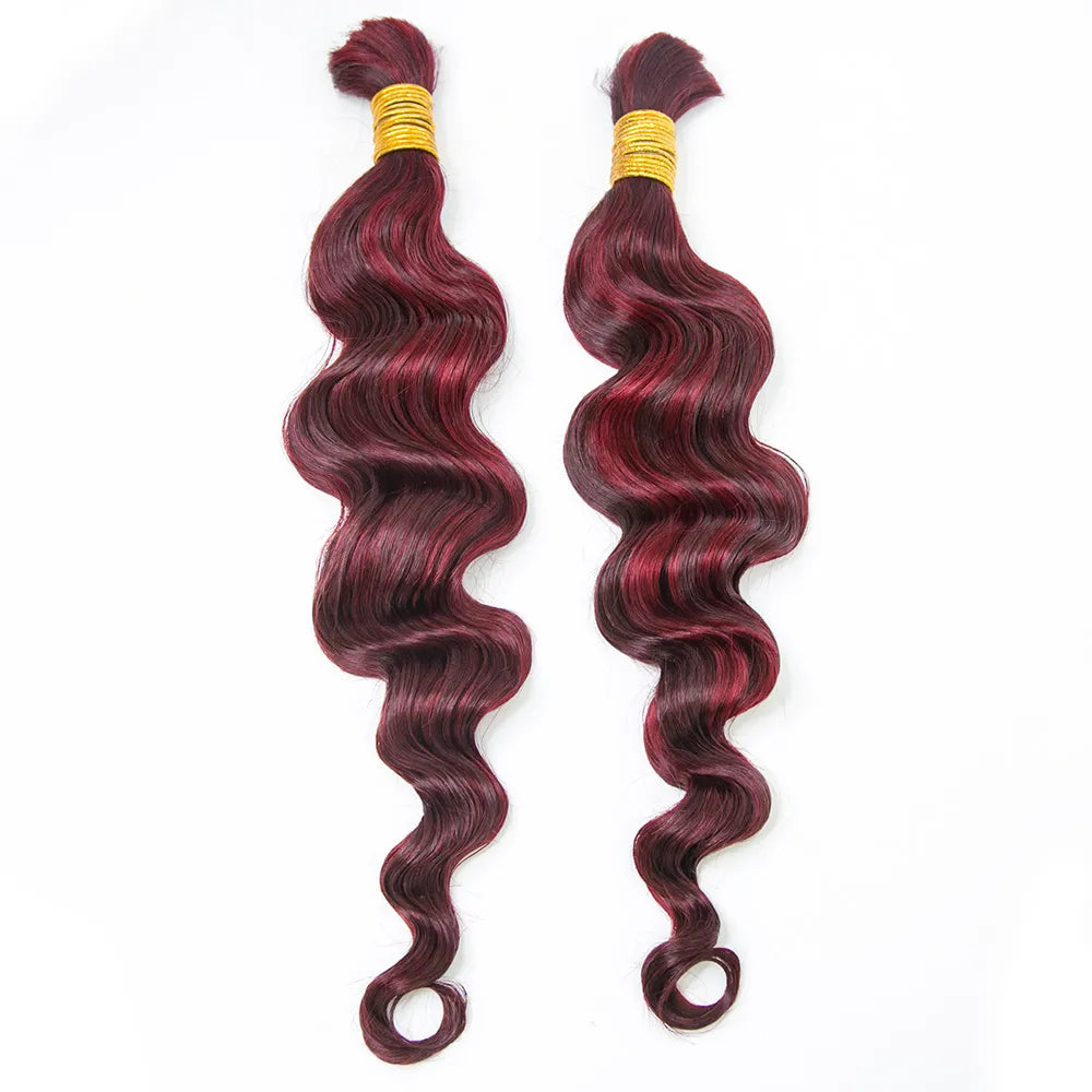 #99J/Burgundy Mix Color Blend Bulk Human Braiding Hair