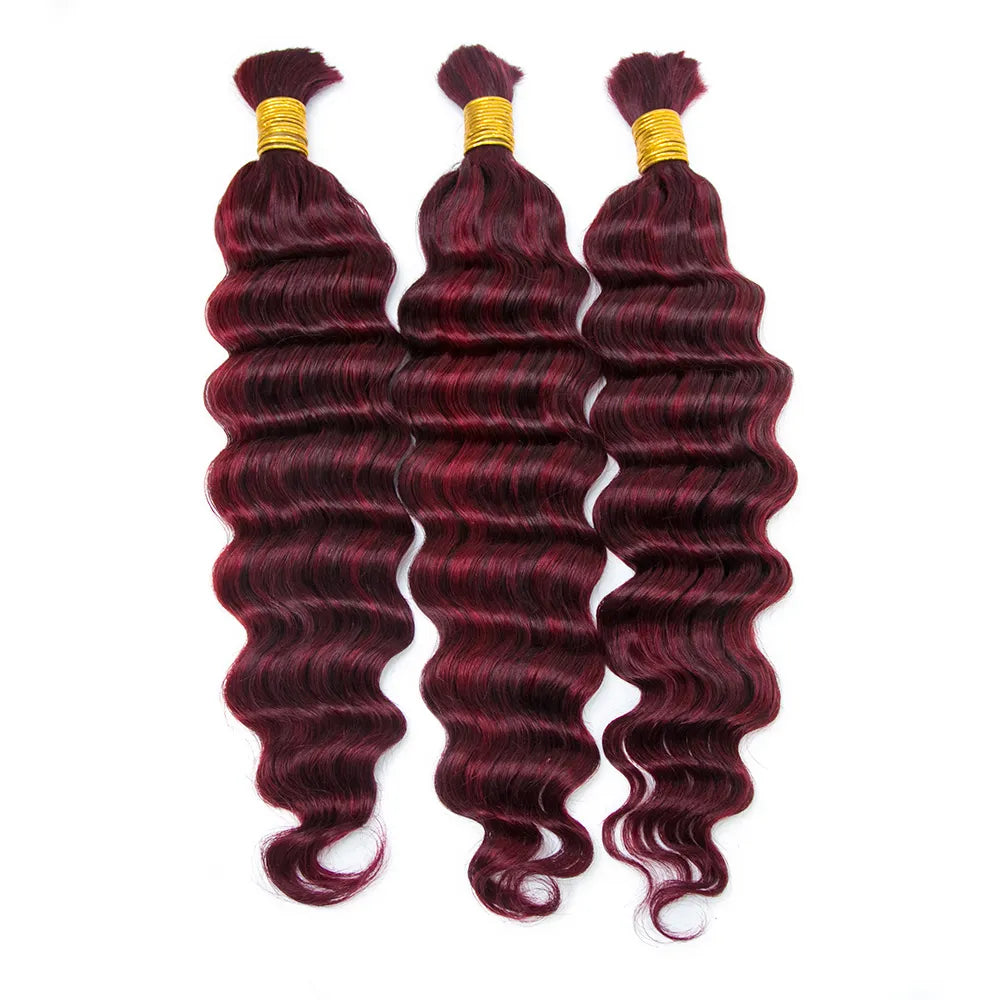 #99J/Burgundy Mix Color Blend Loose Deep Wave Bulk Human Braiding Hair