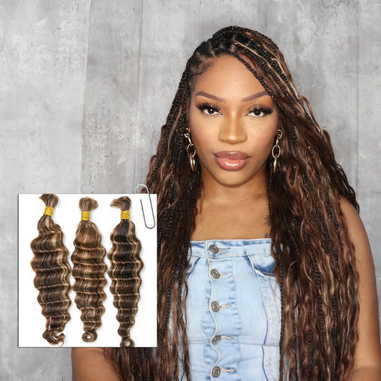 #4/#27/#30 Mix Color Blend Loose Deep Wave Boho Human Hair Bulk