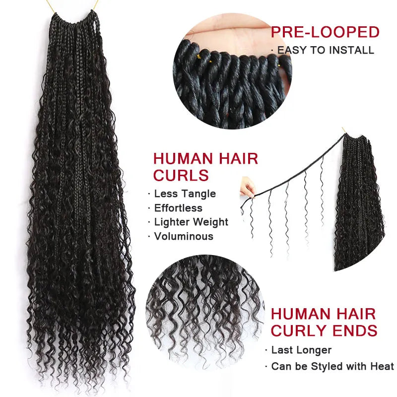 Wholesale - Crochet Box Braids with Human Hair Curls (Price for 1 Pack of 40 braids)