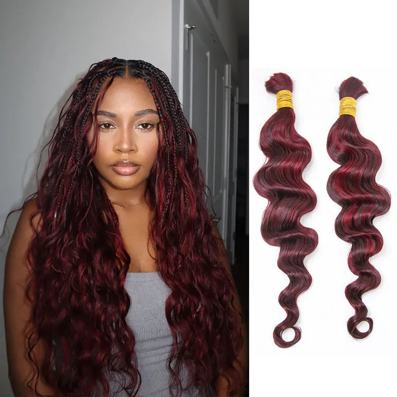 99J Burgundy Mix Color Blend Bulk Human Braiding Hair Ywigs