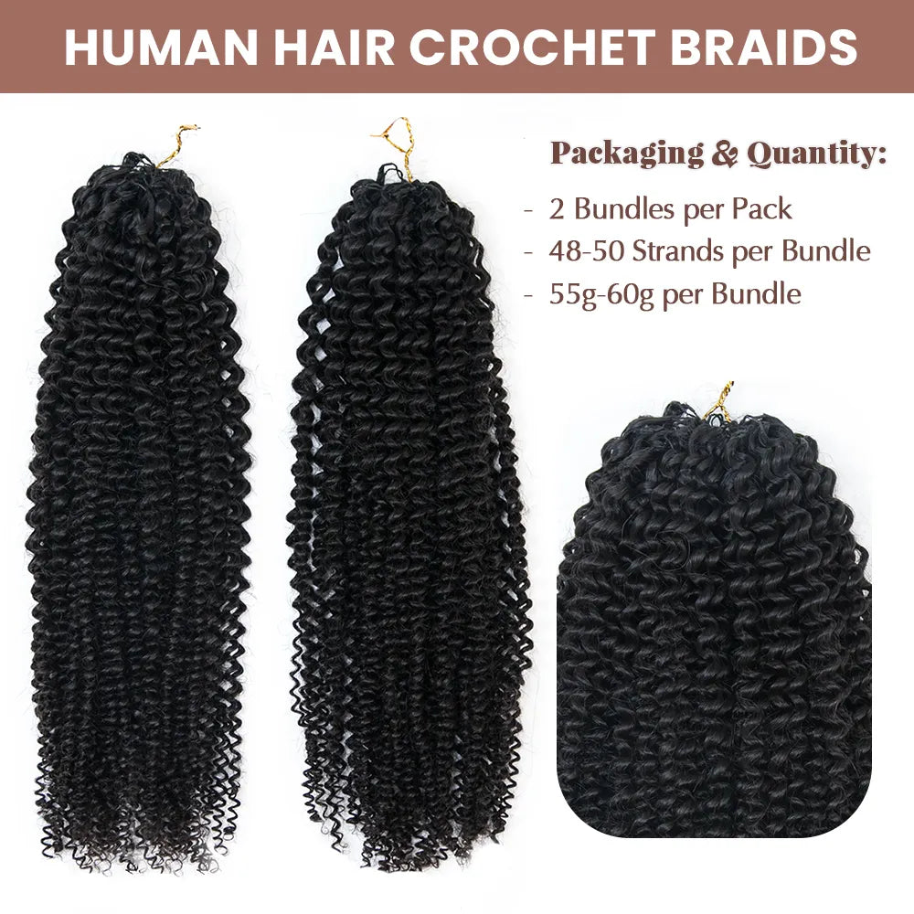 Knotless Pre-Separated Crochet Hair Extensions Human Hair Afro Kinky Curly  (2 Bundles Per Pack)