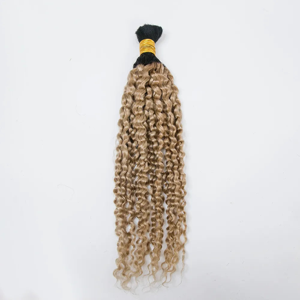 T1B/27 Honey Blonde with Dark Roots Deep Curly Human Hair Bulk for Braiding