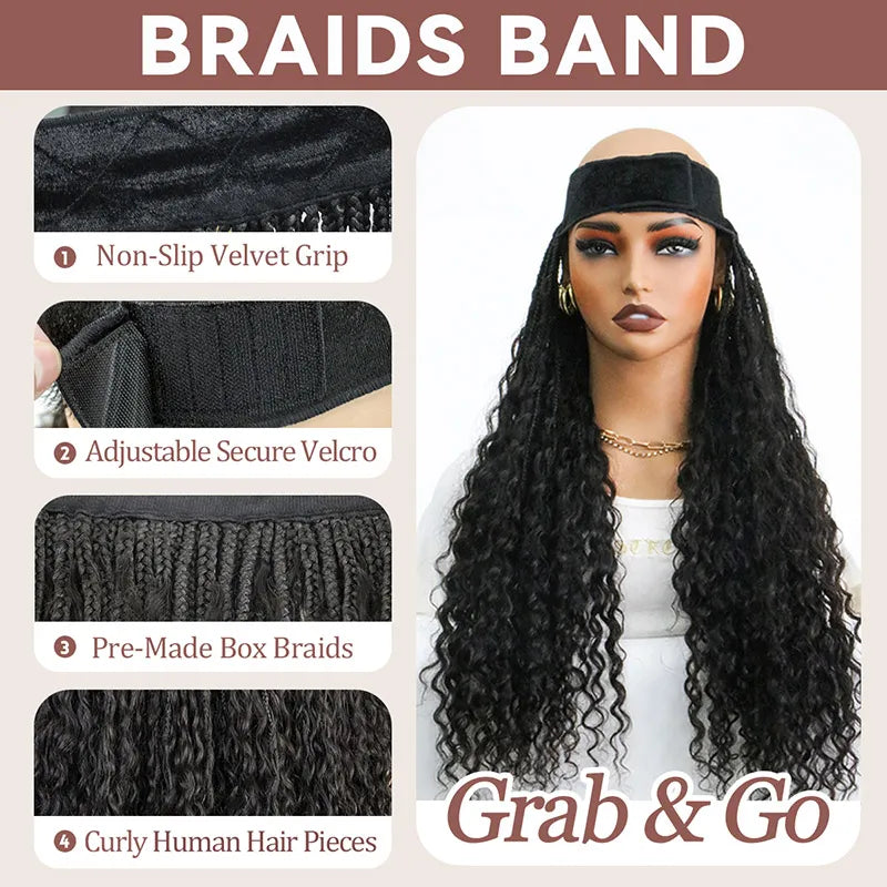 Grab & Go Braids Band Boho Style with Human Hair Curls