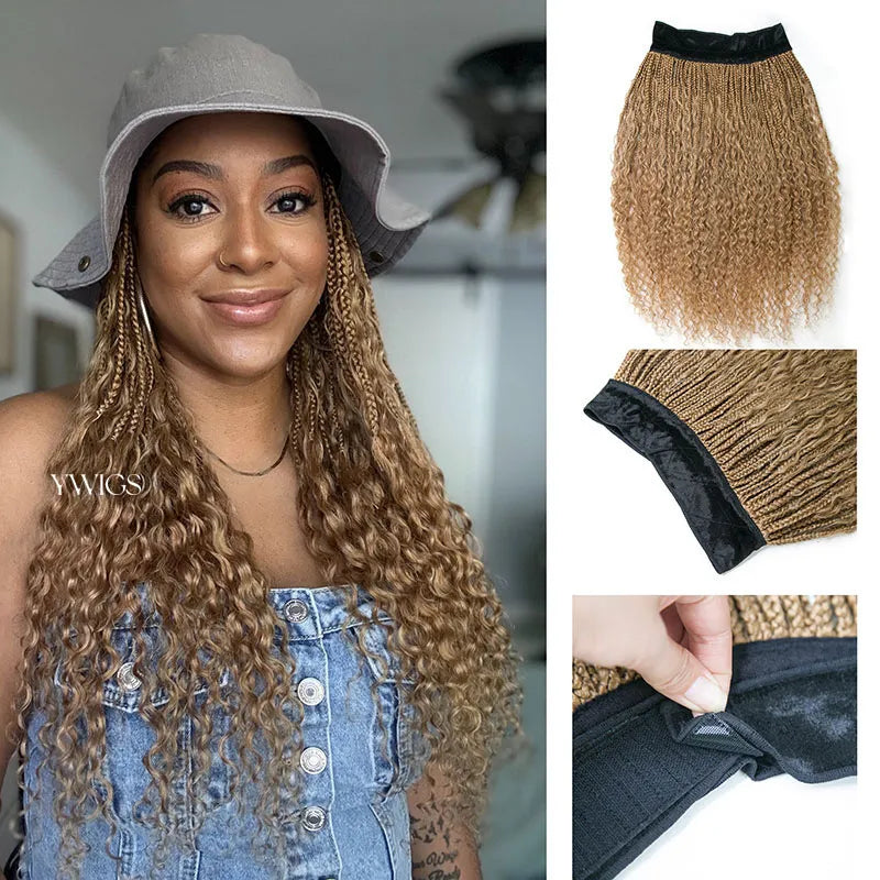 #27 Honey Blonde Grab & Go Braids Band Wig Boho Style with Human Hair ...