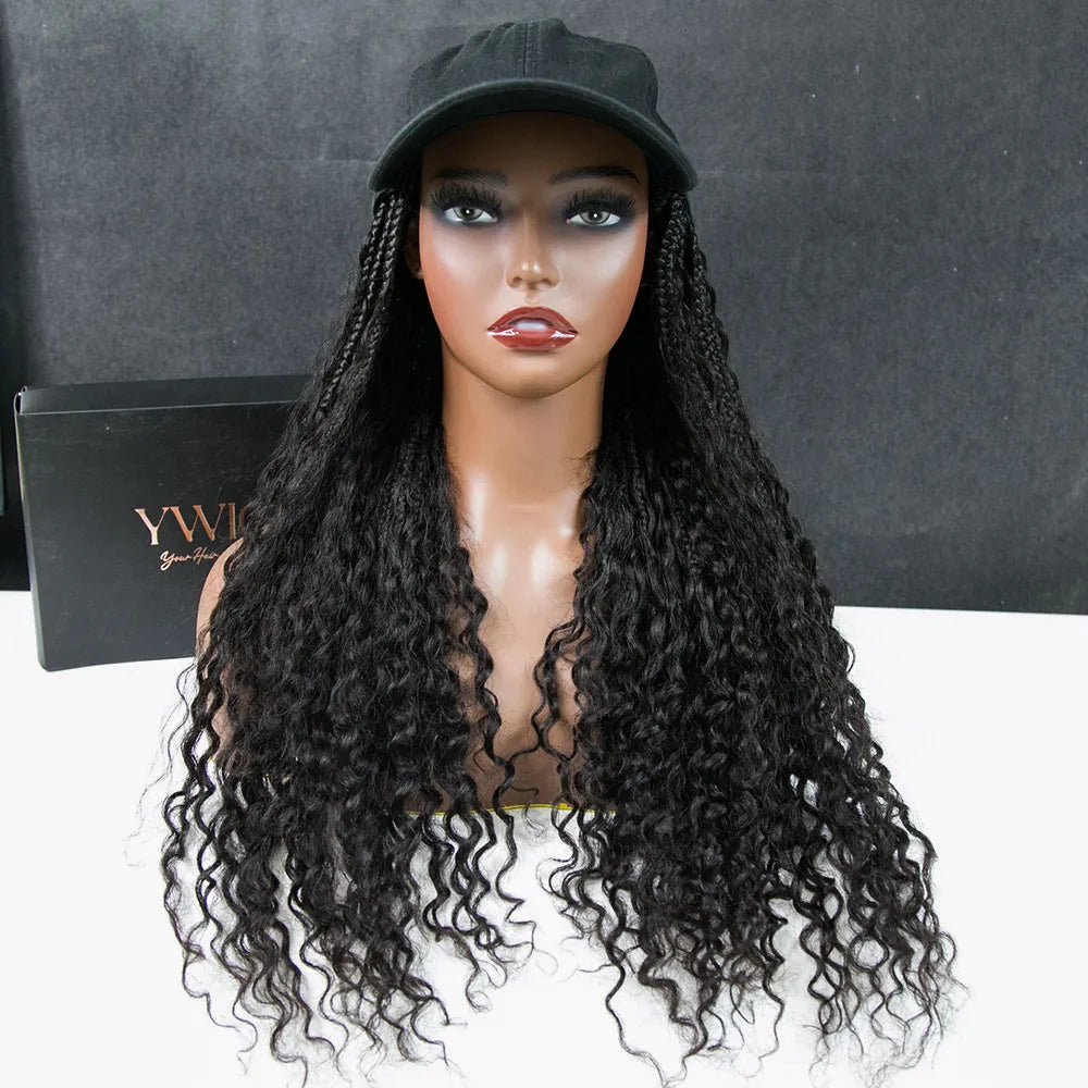 Grab & Go Braided Boho Style Cap Wig with Human Hair Curls