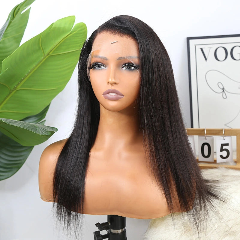 Natural Color 16 Inch 150% Density Straight 360x6 Lace Front Wig for Sale Y031006