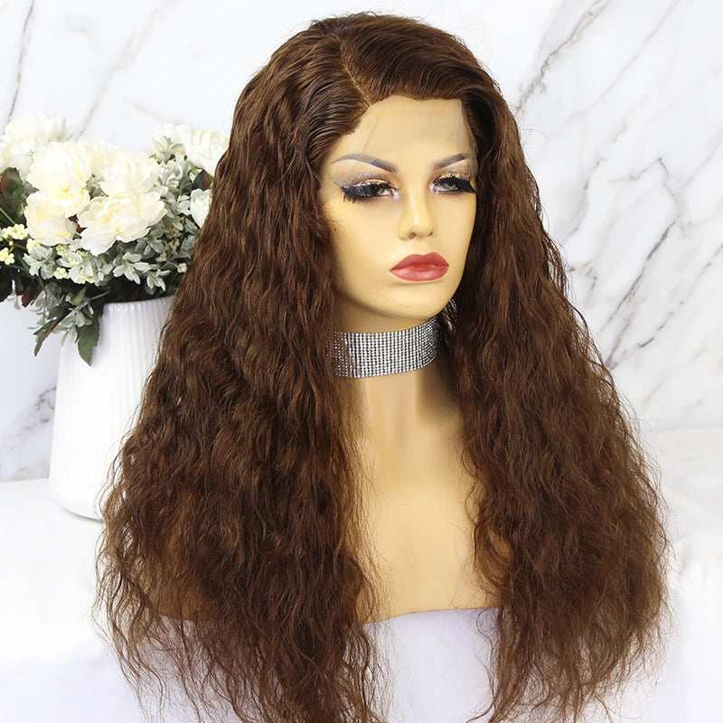 24 inches 120% density Color #4 Medium Brown Natural Wave Full Lace Wig for Sale Y241108