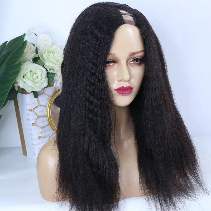 Natural Color 16 Inch 150% Density Kinky Straight Left Part U Part Wig for Sale Y231116