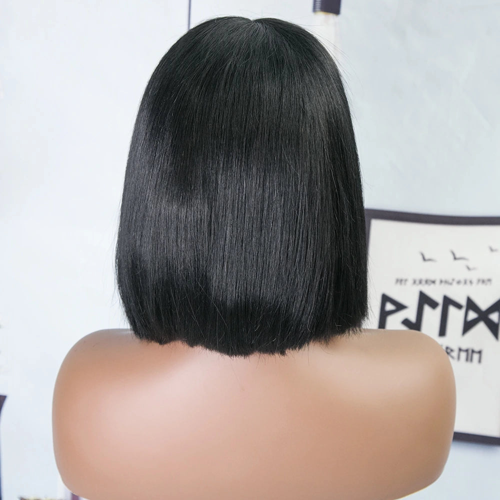 8 inches 120% Density Silky Straight Human Hair 13x3 Lace Front Bob Wig with Bangs for Sale Y241115