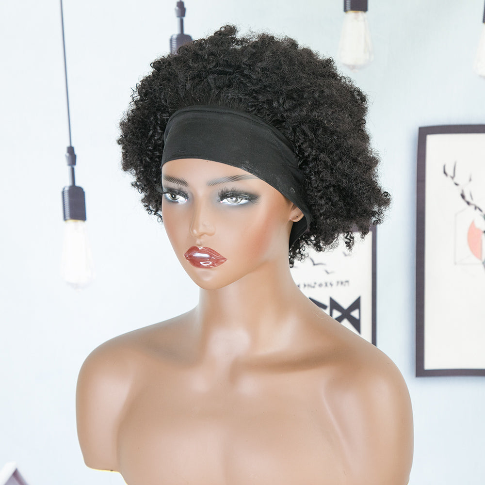 10 Inch 150% Density Kinky Curly Human Hair Headband Wig for Sale Y241116