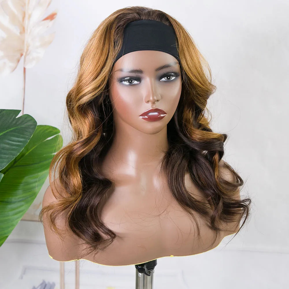 18 Inch 150% Density Custom Colored Body Wave Headband Wig for Sale Y041204