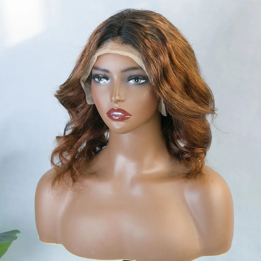 Color #1B/30 12 Inch 150% Density Body Wave 13x6 T-Part Lace Front Bob Wig for Sale Y250103