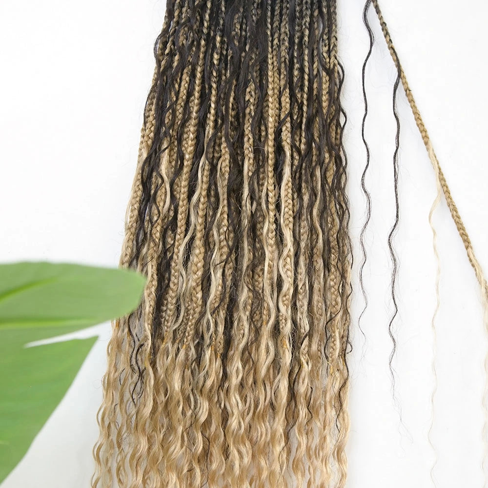 1B/27 Crochet Boho Box Braids with Human Hair Curls