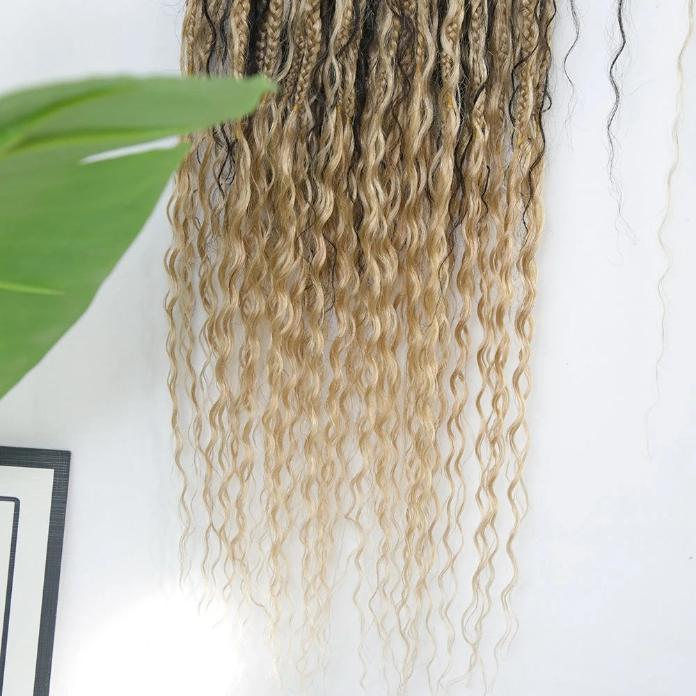 Natural Color 27 Honey Blonde Crochet Boho Box Braids with Human Hair