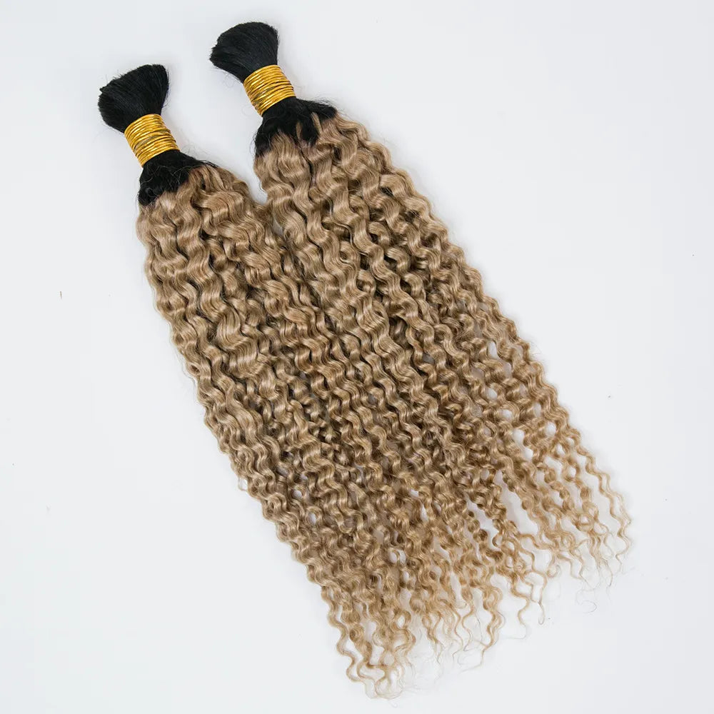 T1B/27 Honey Blonde with Dark Roots Deep Curly Human Hair Bulk for Braiding