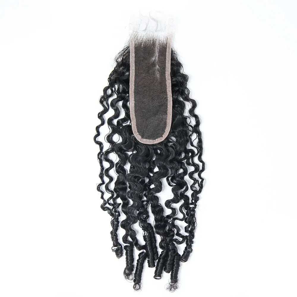 Natural Color Water Curly Human Hair Weft Bundles with 2x6 HD Lace Closure