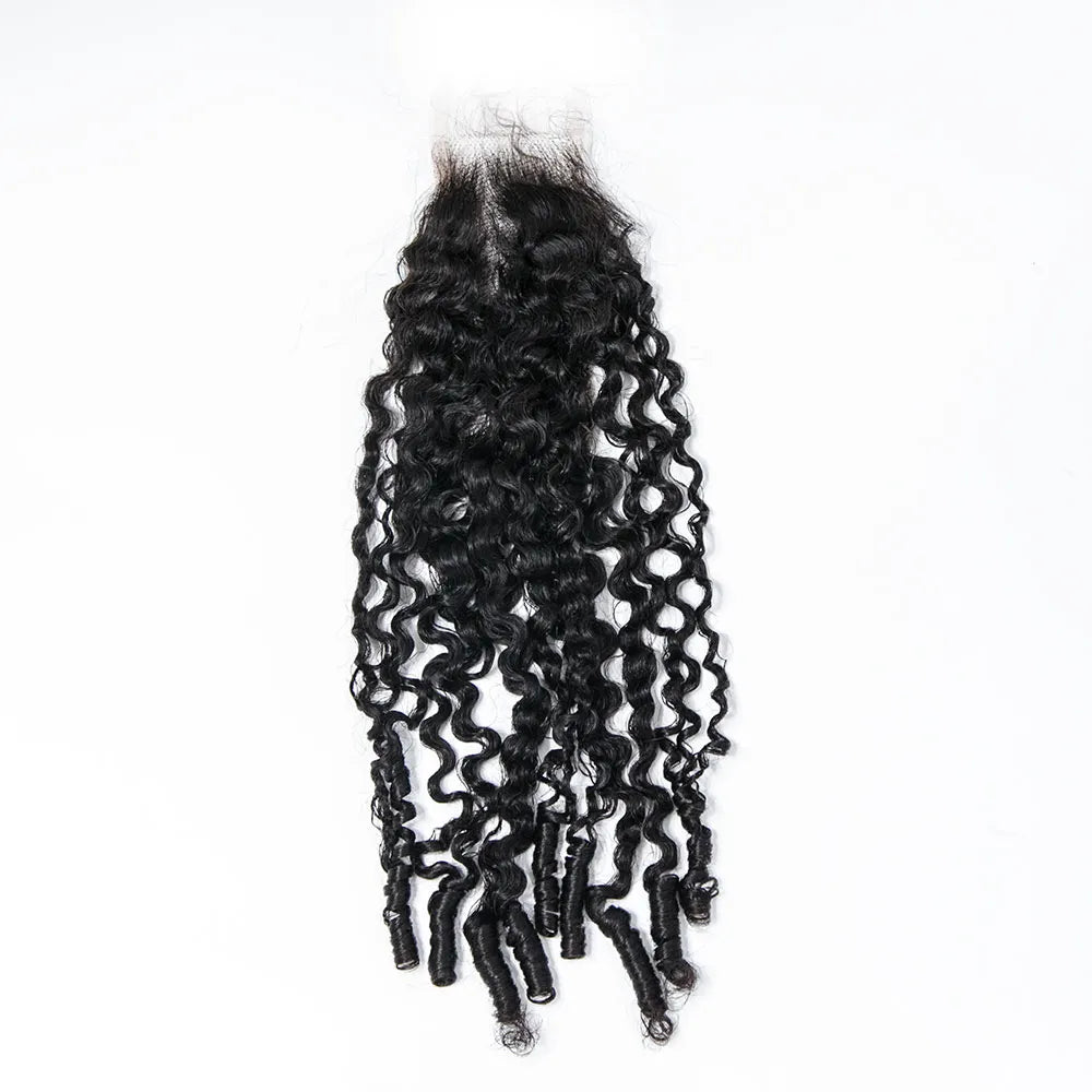 Natural Color Water Curly Human Hair Weft Bundles with 2x6 HD Lace Closure