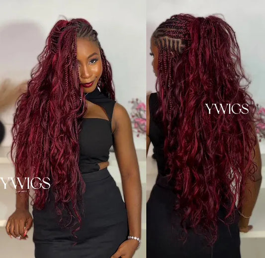#99J/Burgundy Mix Color Blend Bulk Human Braiding Hair