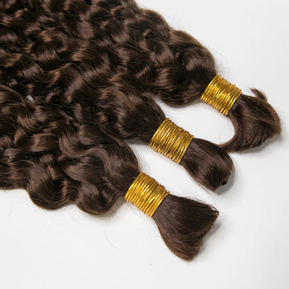 #4 Medium Brown Water Wave Bulk Hair Extensions for Braiding