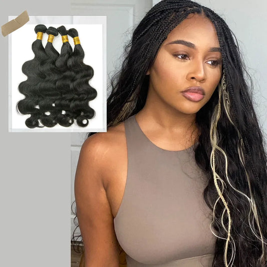 Half Braids Half Sew-In Combo Deal Body Wave Natural Color