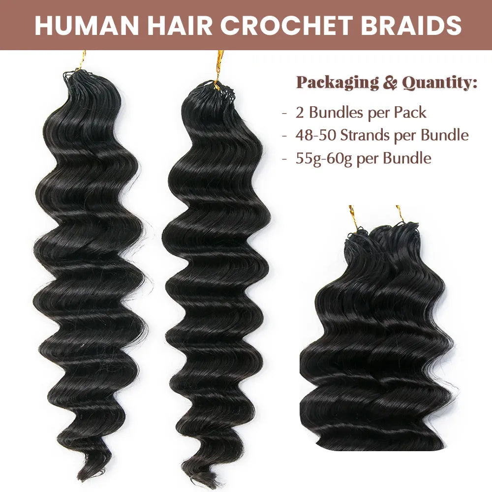 Knotless Pre-Separated Crochet Hair Extensions Human Hair Loose Deep Wave (2 Bundles per Pack)