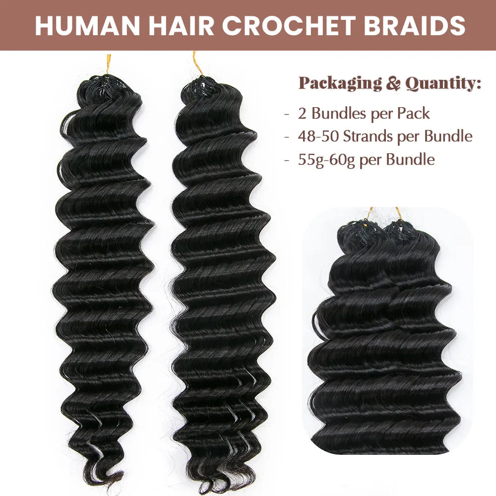 Knotless Pre-Separated Crochet Hair Extensions Human Hair Deep Wave (2 Bundles per Pack)