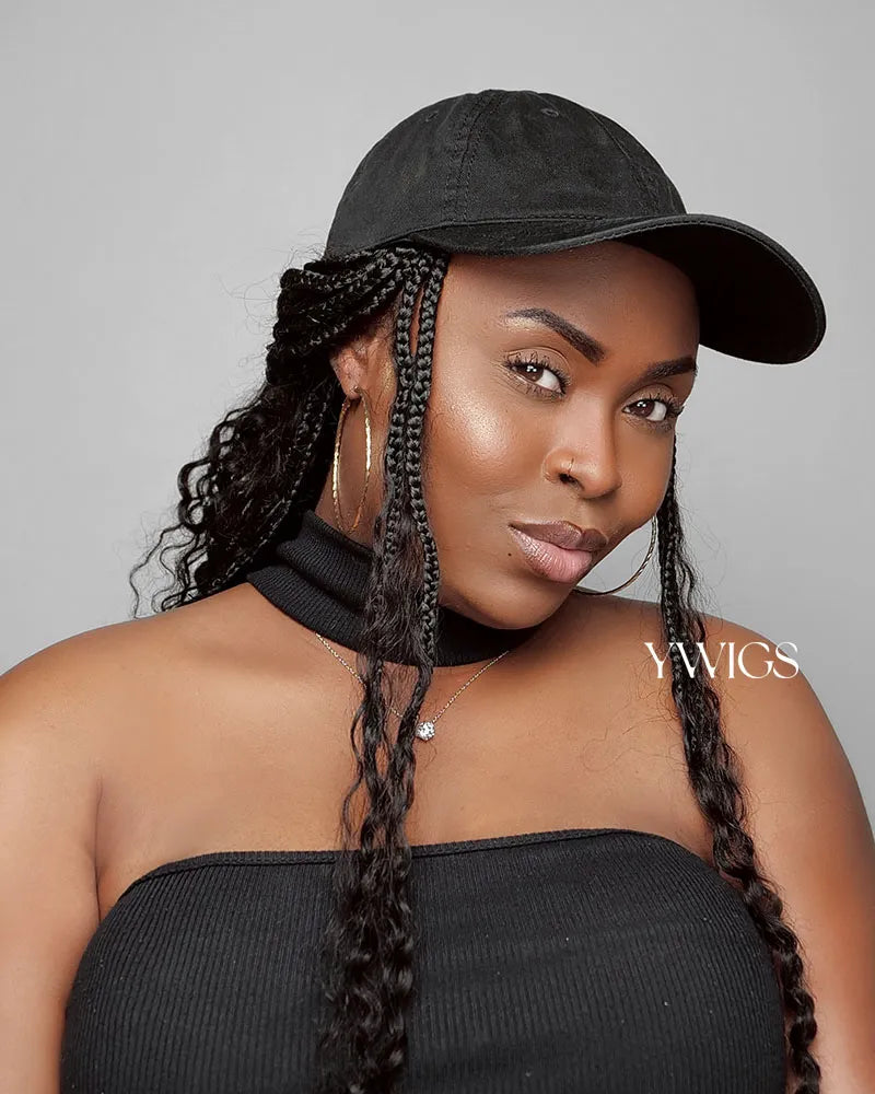 Grab & Go Braids Cap Wig Boho Style with Human Hair Curls