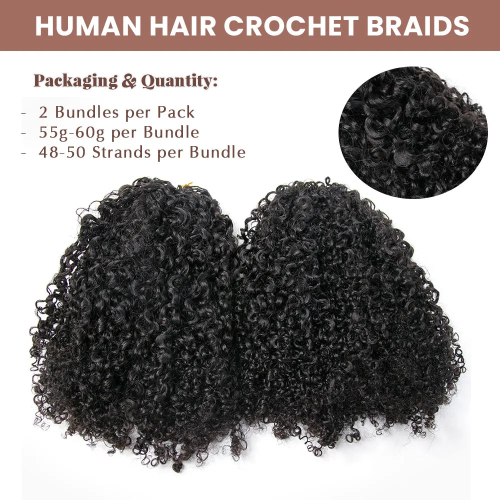 Knotless Pre-Separated Crochet Hair Extensions Human Hair Multi-Textured Kinky Curly (2 Bundles Per Pack)