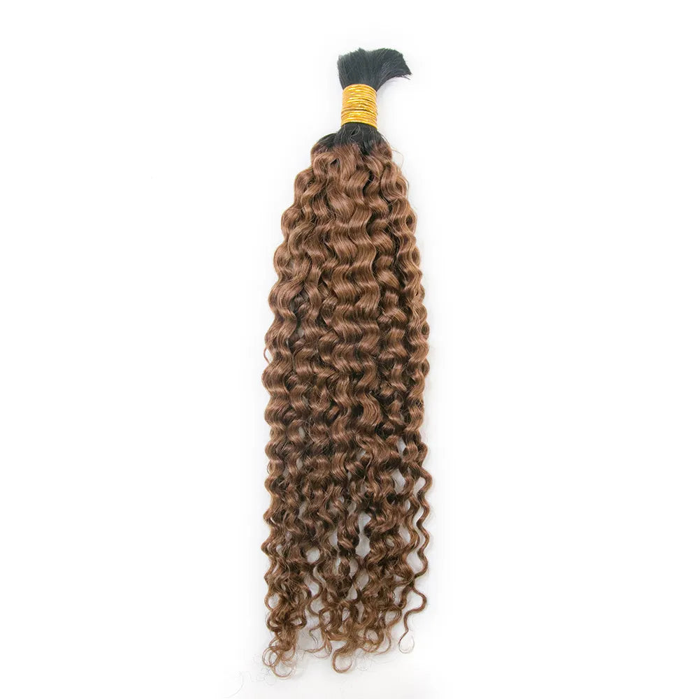 T1B/30 Light Brown with Dark Roots Deep Curly Human Hair Bulk for Braiding