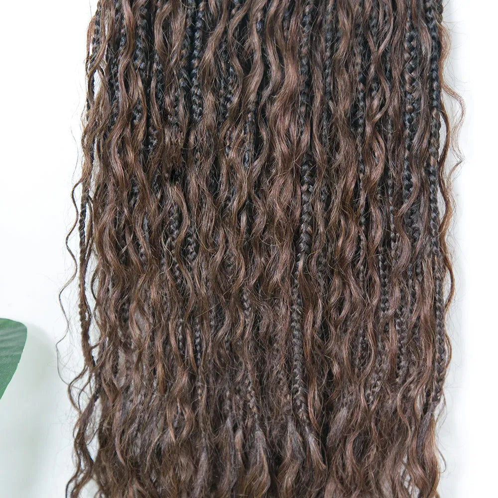 1B/4 Ombre Brown Crochet Boho Box Braids with Human Hair Curls