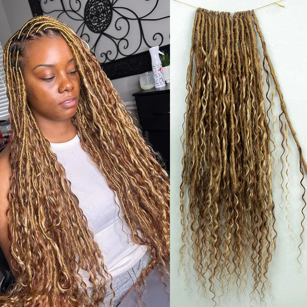 Pre-looped Blonde Brown Mixed Crochet Boho Locs with Human Hair Curls –  Ywigs