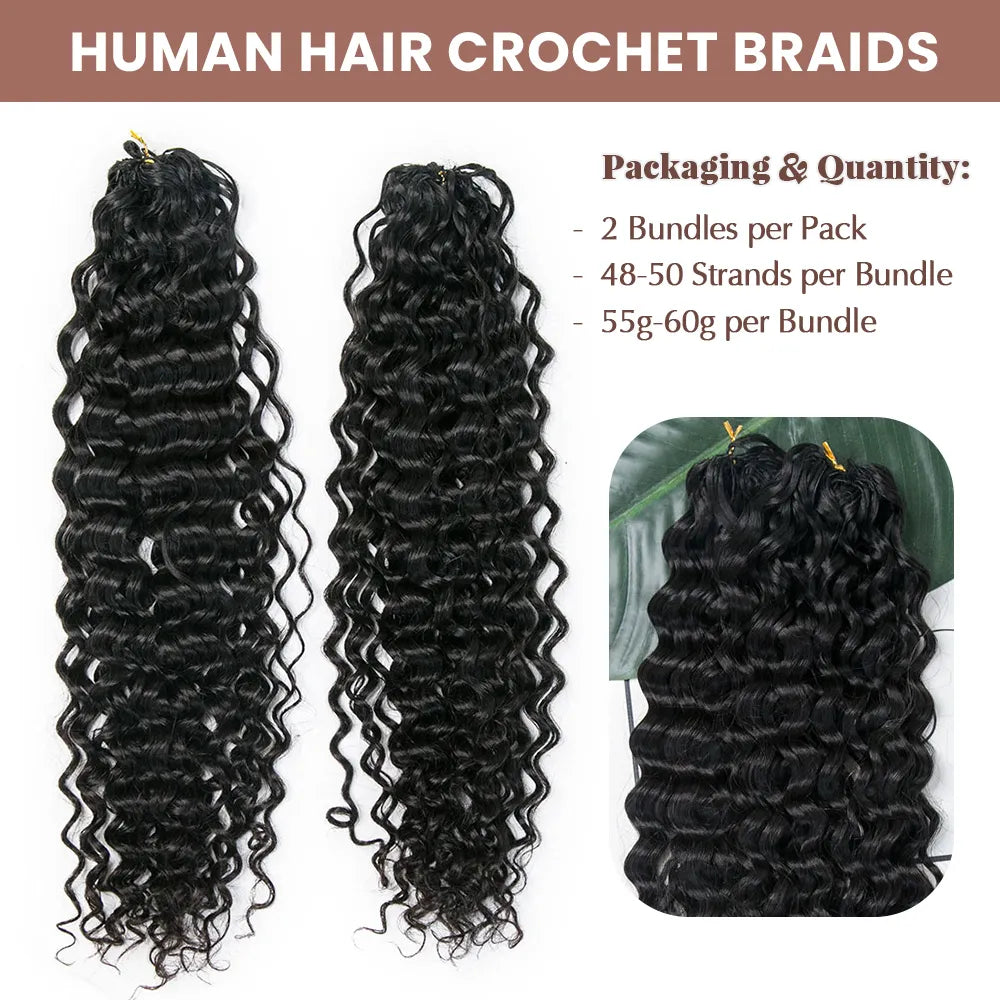 Knotless Pre-Separated Crochet Hair Extensions Human Hair Water Wave (2 Bundles per Pack)